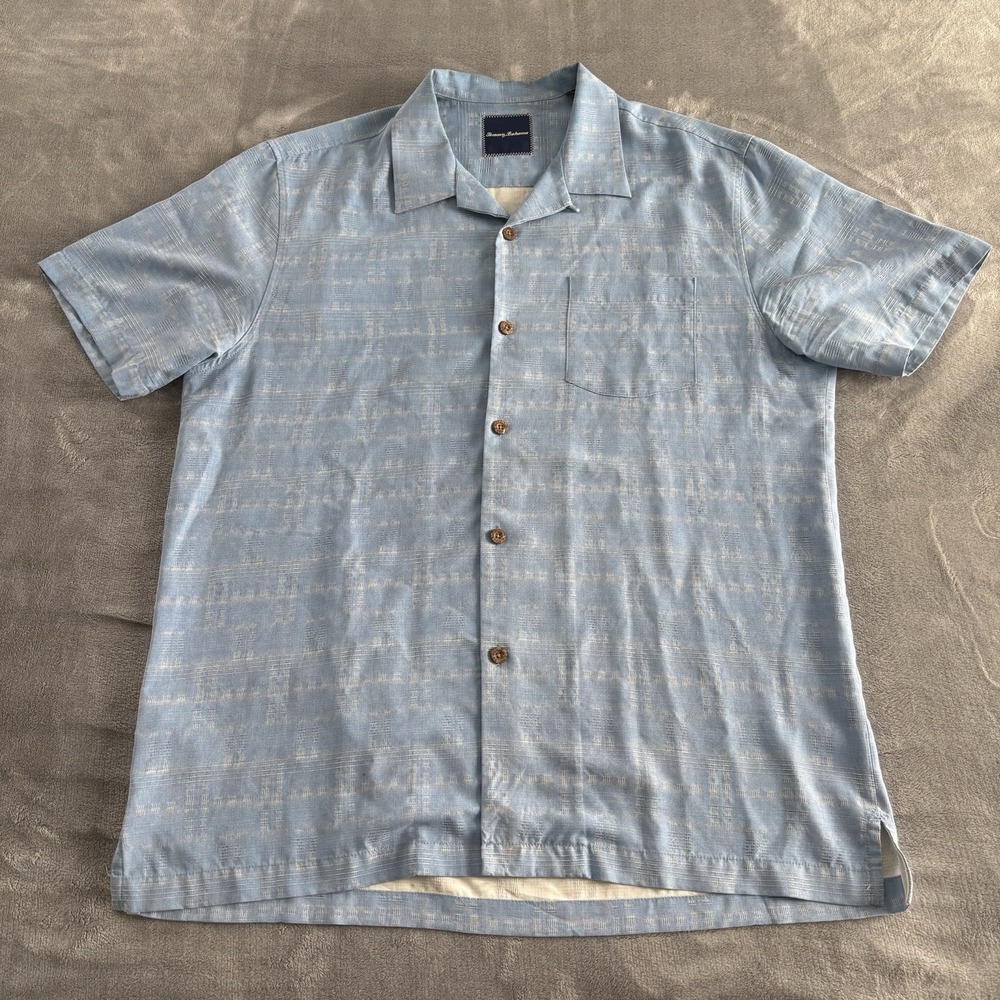 Tommy Bahama Silk Shirt‎ Blue Short Sleeve Button Up Casual Menswear Large